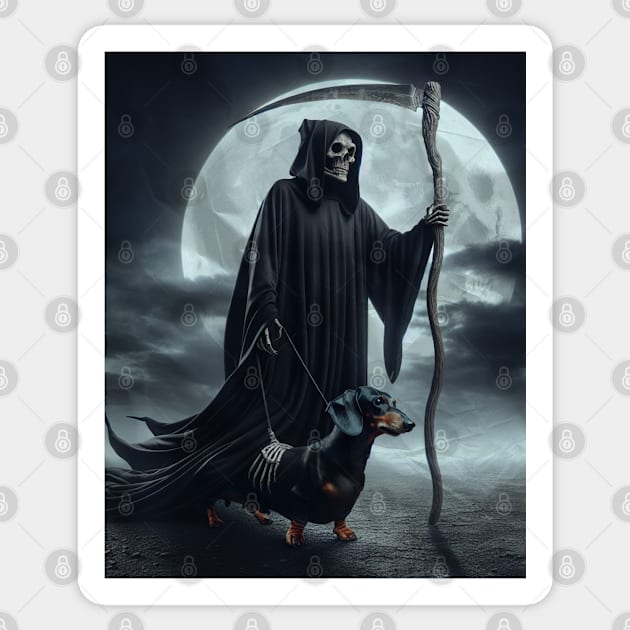 Death and a wiener by the moonlight Sticker by Twisted Teeze 